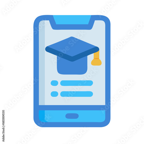 Online education app with graduation cap and text items