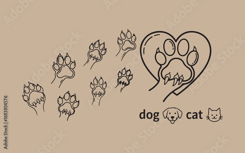 Charming paw print designs and heart with paw symbol for pet lovers