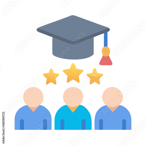 Academic achievement icon depicting graduation cap and star ratings