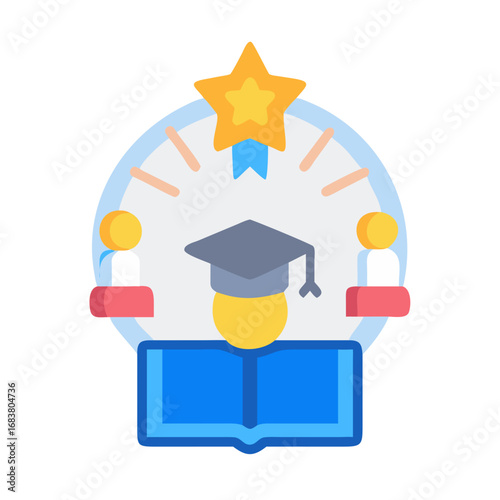 Flat icon of educational achievement and academic success