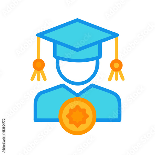 Illustration of a graduate student with graduation cap and medal