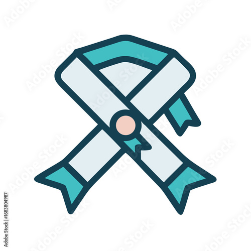 Teal and white ribbon on a black background graphic