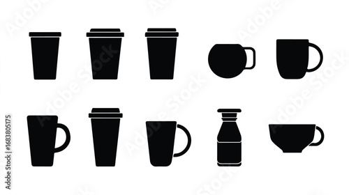 Various Coffee Cups and Containers Isolated on White Background for Beverage Options and Menu Designs
