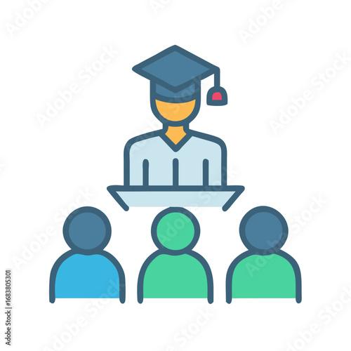 Icon Illustration of Graduation Ceremony, Knowledge and Student Success