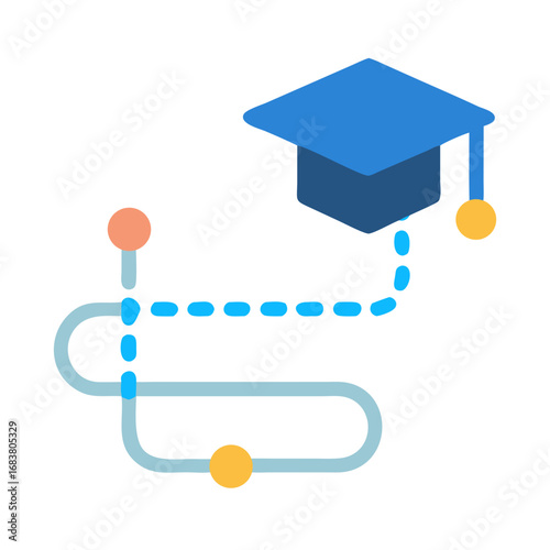Visual pathway to graduation with academic cap and route