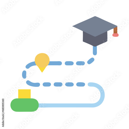 Roadmap to graduation with mortarboard and destination pointer icon