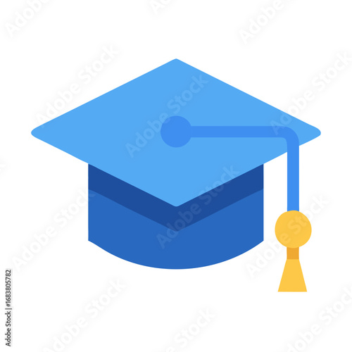 Blue graduation cap with tassel against a black background