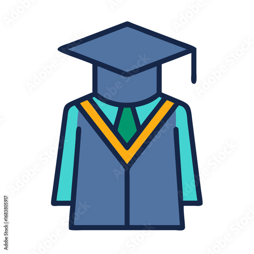 Graduation gown and cap on black background vector illustration