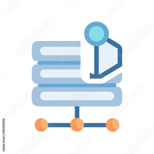 Flat graphic database server connecting nodes on a dark background