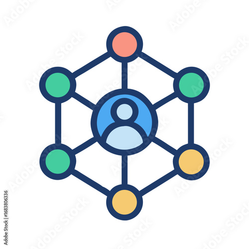 Network connection with central user icon on black background