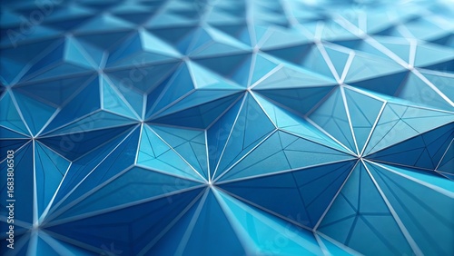 Futuristic abstract polygon mesh in cool blue tones with geometric depth and light refraction