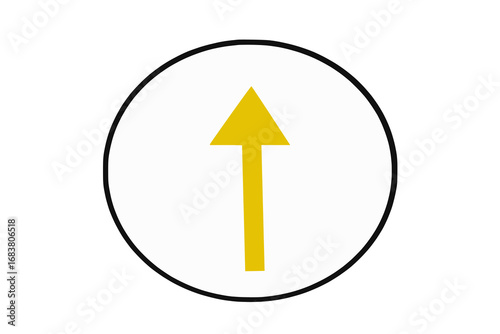 Free Download Minimalist yellow upward arrow icon inside white circle with black border, simple vector graphic for navigation, progress, interface, digital apps, and web design - GFXLoad