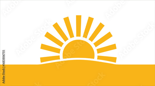 Vibrant sunrise icon illuminating a sandy landscape against a clean white backdrop perfect for creative designs
