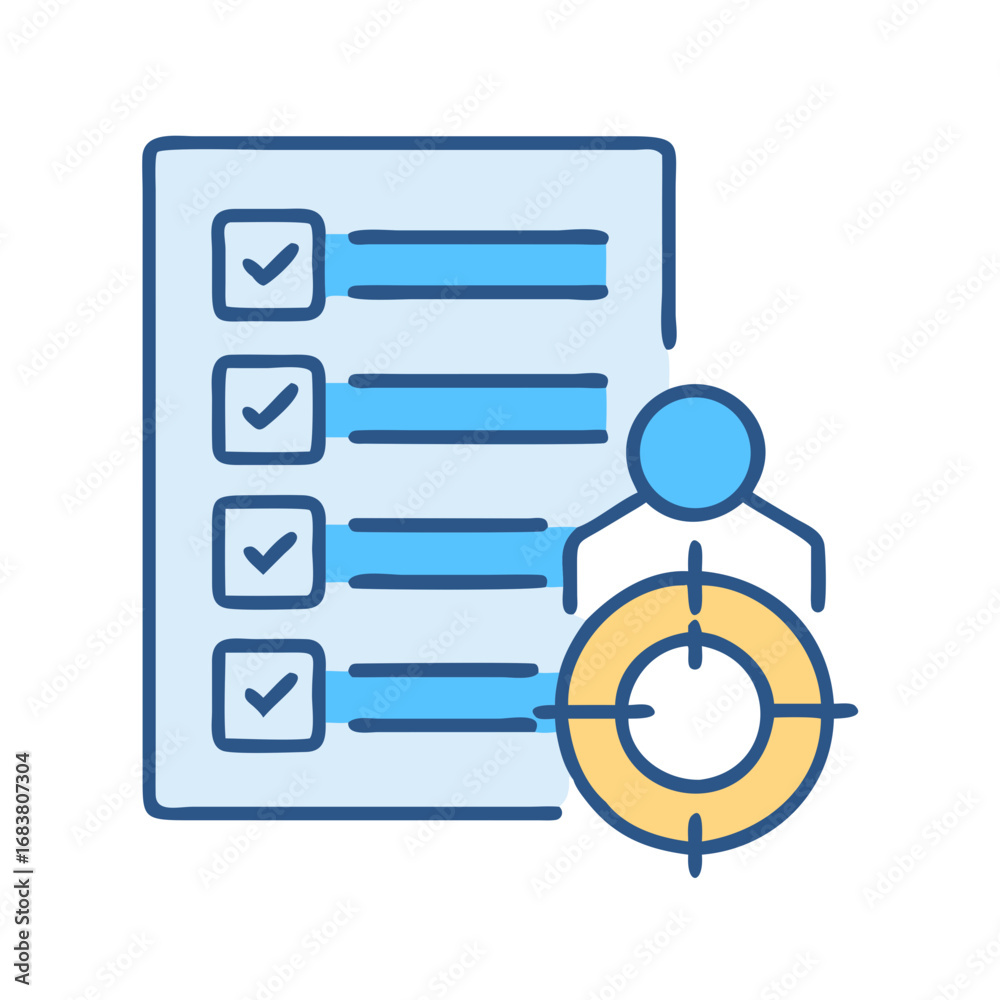 Fototapeta premium Checklist with target icon, tasks and project management concept
