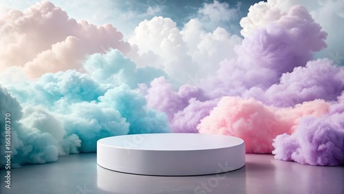 Dreamlike pastel cloud podium stage surreal fantasy sky background product display