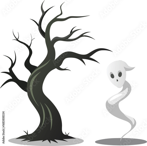 Ghost Floating Beside Twisted Tree