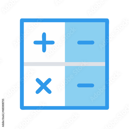 Flat illustration of a calculator interface with mathematics symbols