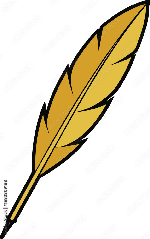 Obraz premium Golden eagle feather quill vector illustration for writing and design projects transparent background