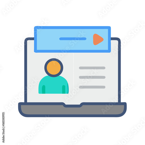 Flat style laptop with profile and video icon