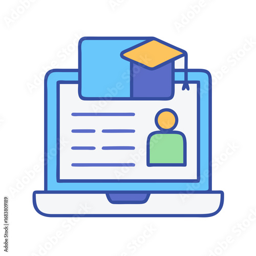 Online graduation concept with laptop and graduation cap icon