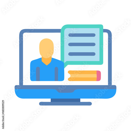 Online education icon showing video conference and study materials