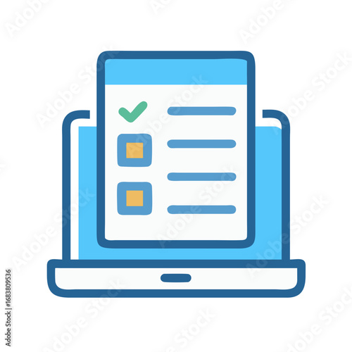 Laptop displaying a digital checklist with completed task mark