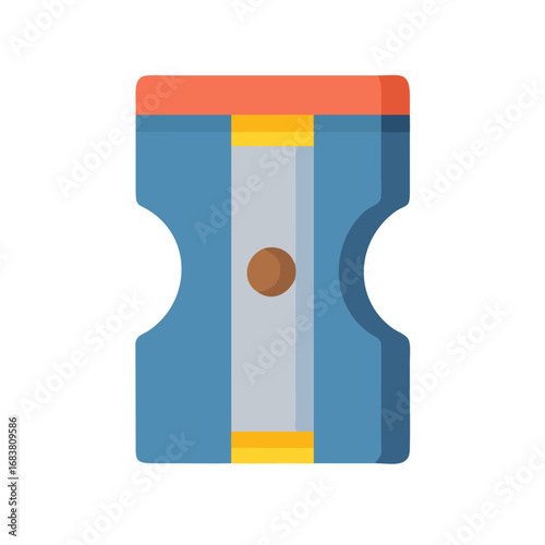 Blue pencil sharpener with orange and yellow accents icon