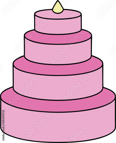 Multi tier pink frosting birthday cake vector illustration for celebrations transparent background