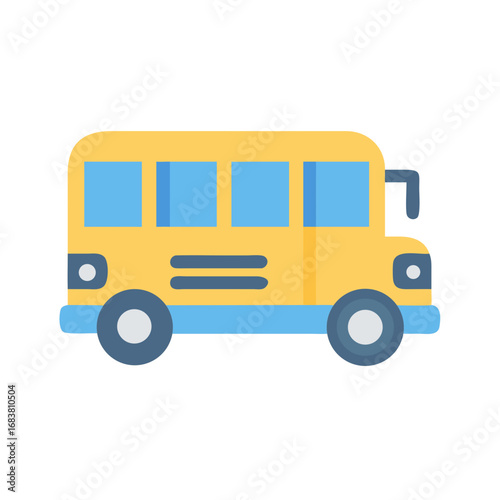 Flat graphic of a yellow school bus on black