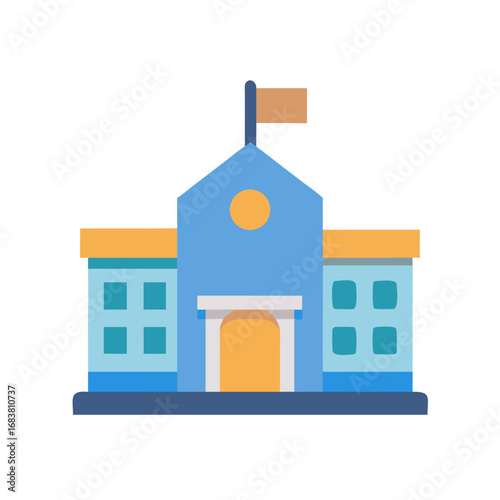 Flat design style school building illustration on black background