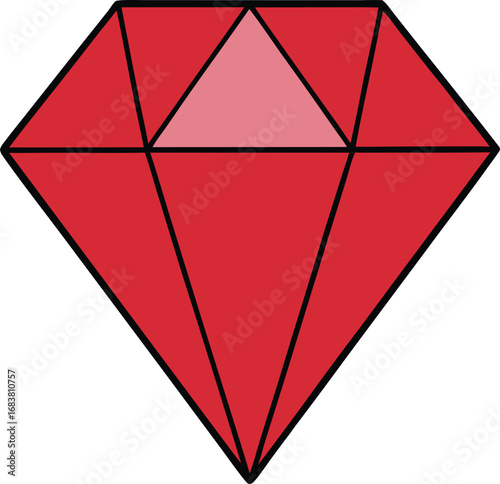 Red ruby gemstone diamond cut vector illustration for jewelry and luxury design transparent background
