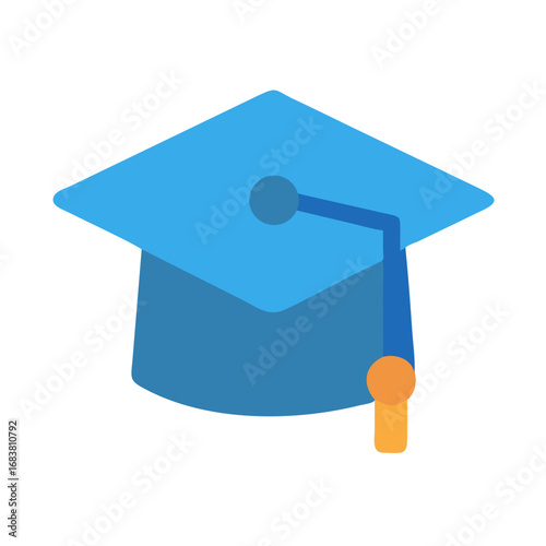 Blue graduation cap flat vector icon on black background