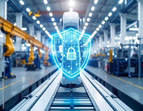 Wallpaper Mural Digital shield protecting industrial robot in futuristic factory setti Torontodigital.ca