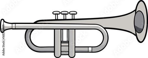 Silver trumpet brass musical instrument vector graphic illustration for eps file transparent background
