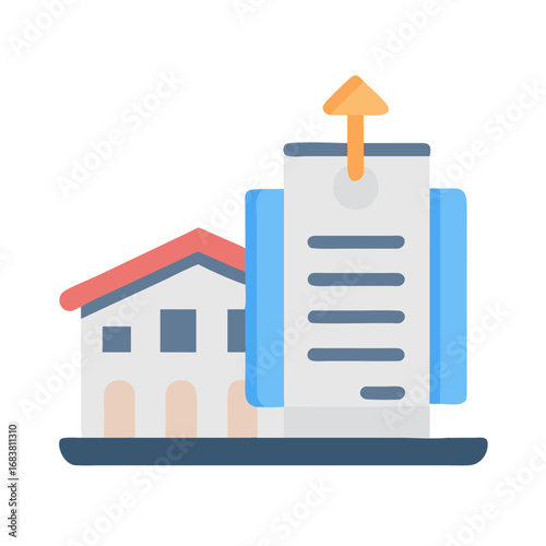 Real estate contract agreement with upward arrow concept illustration