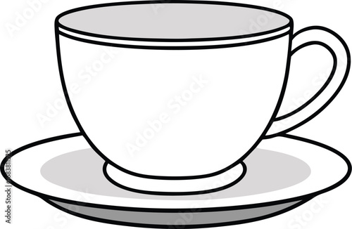 Elegant white porcelain teacup and saucer vector illustration for drinks and cafes transparent background