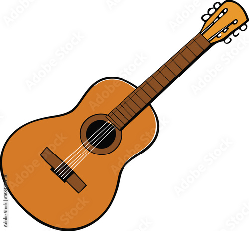 Classic wooden acoustic guitar illustration vector graphic for music and arts projects transparent background