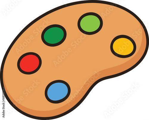 Wooden artist paint palette with vibrant colors digital illustration vector graphic transparent background