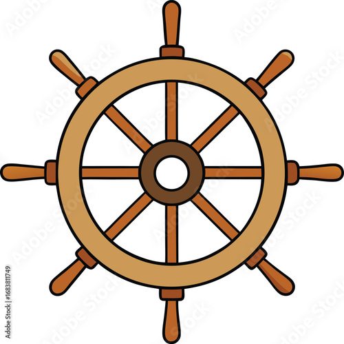 Wooden sailing ship wheel vector graphic nautical maritime transportation icon eps transparent background