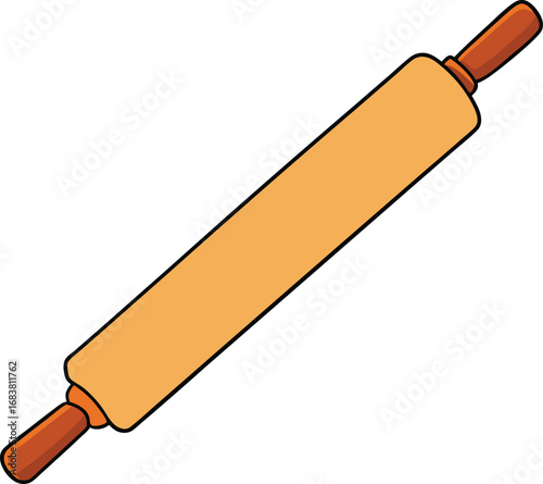 Wooden rolling pin vector illustration for baking and kitchen design transparent background