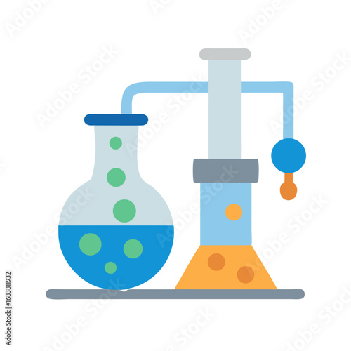 Two laboratory flasks with tubes on dark background