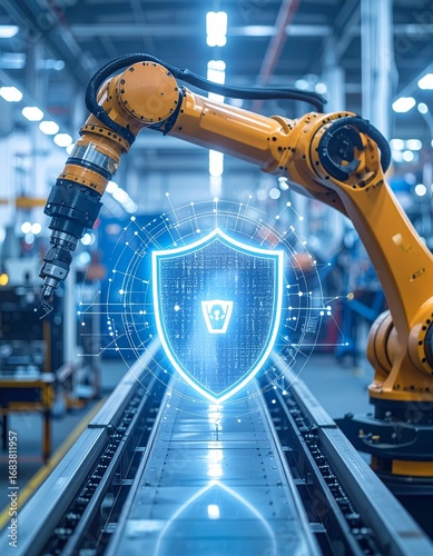 Wallpaper Mural Industrial robot with digital shield for cybersecurity protection Torontodigital.ca