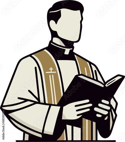 Christian Priest or Pastor Holding Bible - Flat Vector Illustration of Religious Leader with Holy Book