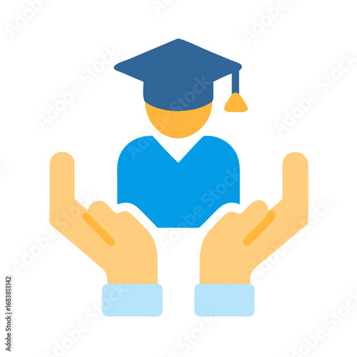 Hands holding graduate student promoting education and knowledge gain