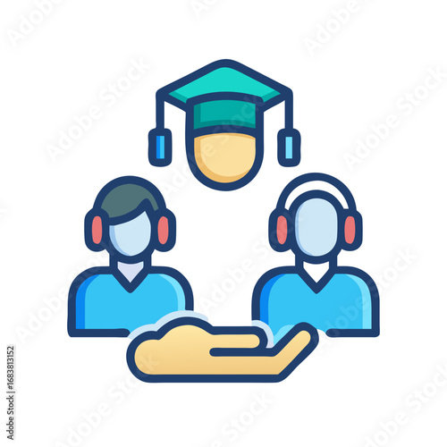 Online education consultation concept with headset and graduation cap