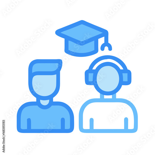 Online education and learning concept with headset and graduation cap