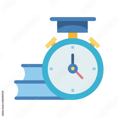 Stopwatch and books illustration depicting time management for education