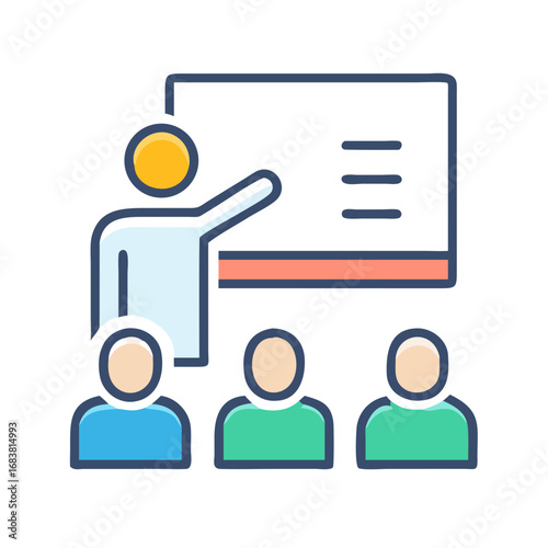 Training session icon with teacher and three attendees