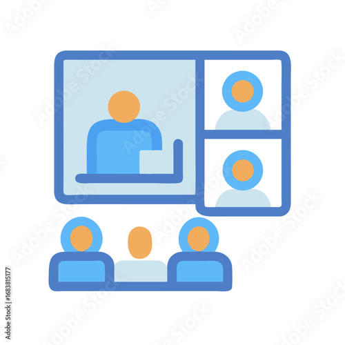 Online meeting illustration with participants in video conference boxes