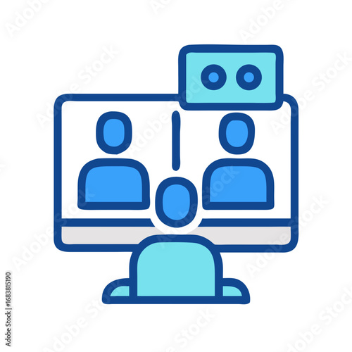 Online video conference meeting with multiple attendees illustration icon